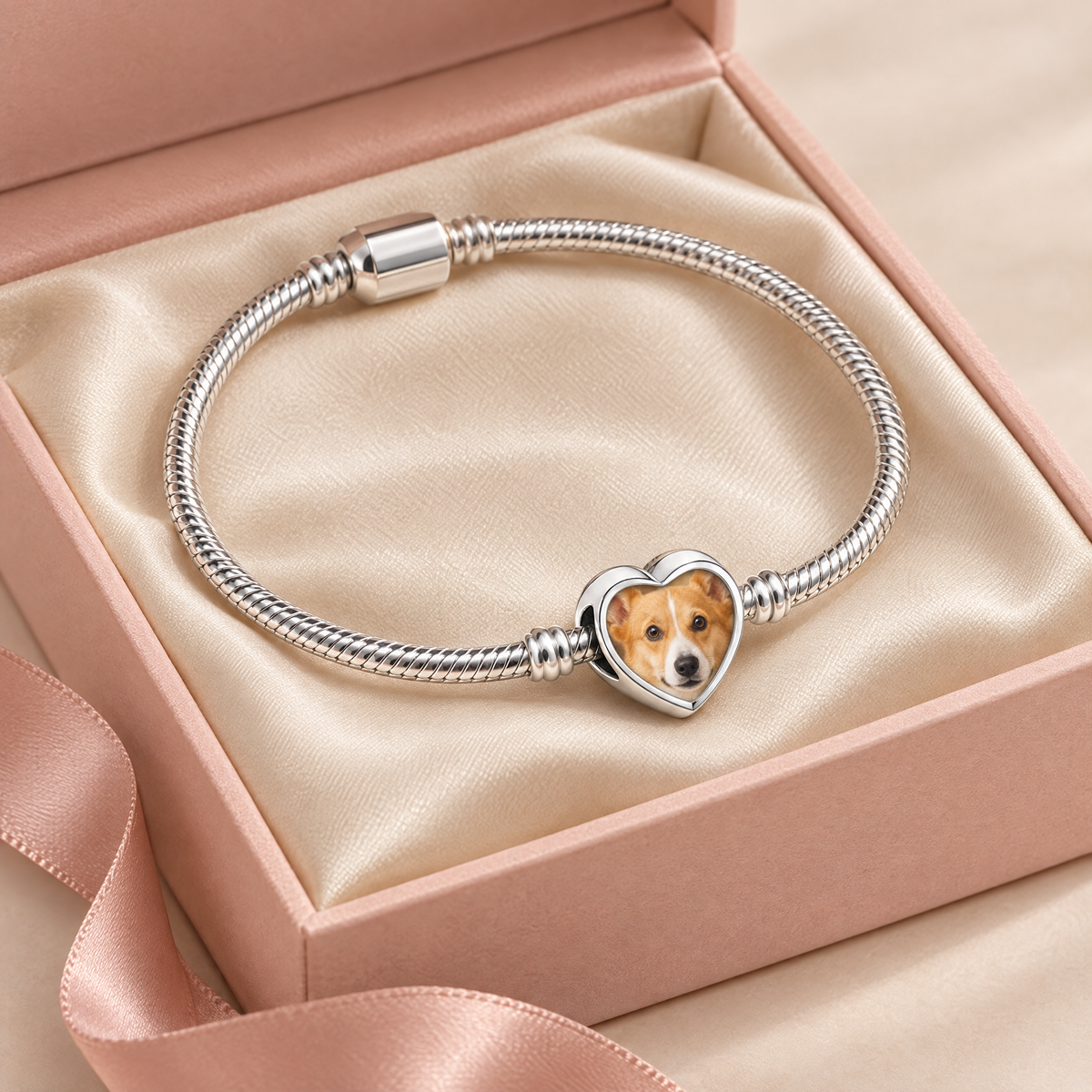 Personalized Custom Photo Dog Paw Charm, in an open gift box