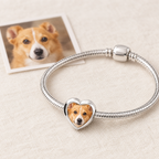 Personalized Custom Photo Dog Paw Charm, next to the original photo