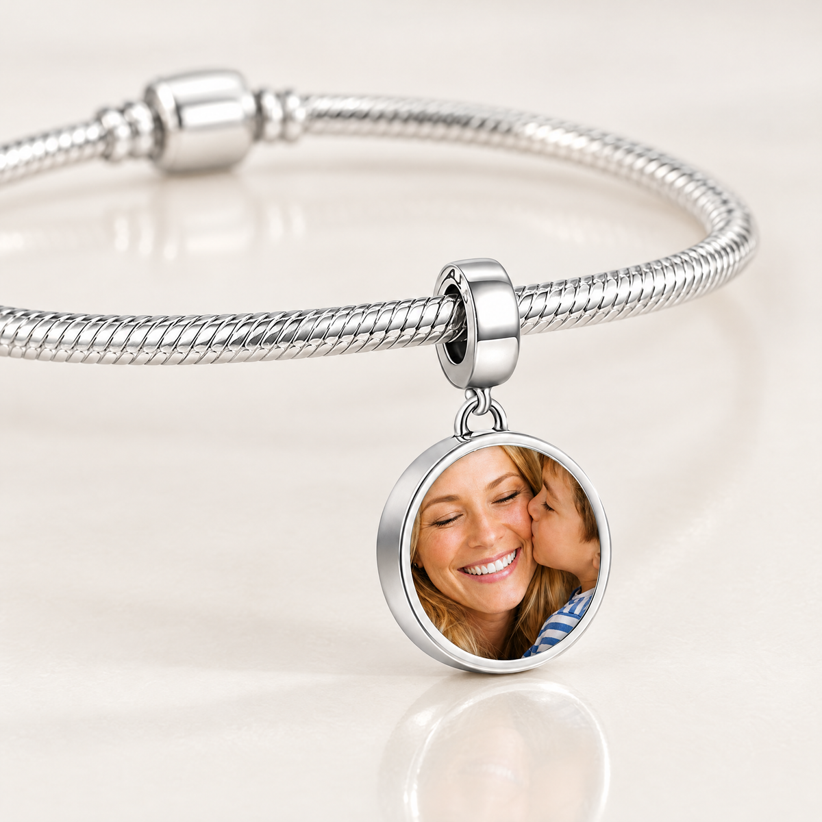 Personalized Custom Photo Forever Love Charm, close-up detail